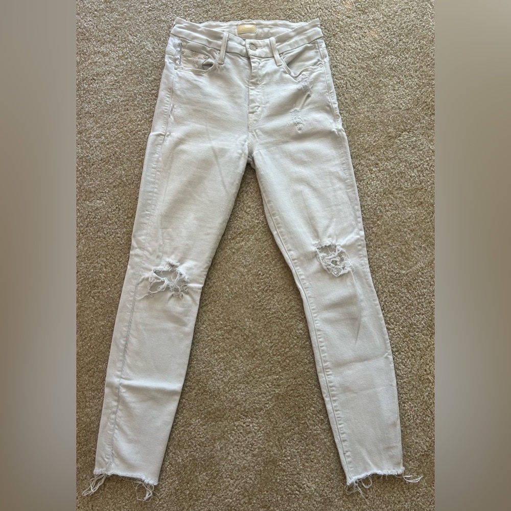 MOTHER Women's Distressed Skinny Jeans in Creamy/White